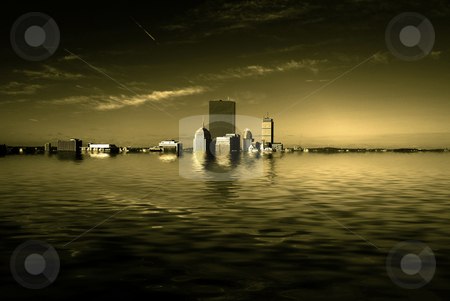 Global warming in boston Global warming in boston stock photo, Dramatic fine art sepia toned image of the boston skyline half submerged underwater as a rusult of global warming by Stephen Orsillo