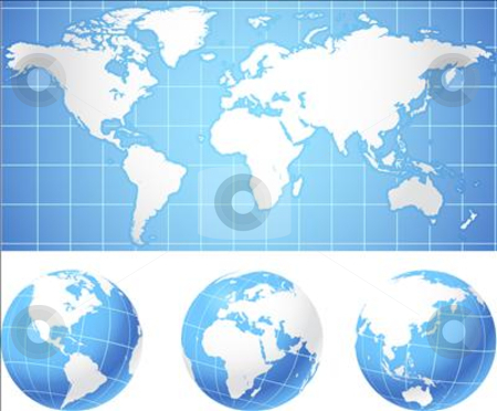 World map and globes World map and globes stock vector clipart, World map and globes Original Vector Illustration Globes and Maps Ideal for Business Concepts by L Belomlinsky