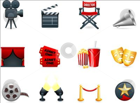 To use this stock image in your creative project, please select the size you need over to the right and click the "Add to Cart" button.
Your downloaded image will come with the Cutcaster watermark removed so don’t worry about the watermark you see on this page. Film and movies industry icon collection stock vector clipart, Original vector illustration: Film and movies industry icon collection by L Belomlinsky