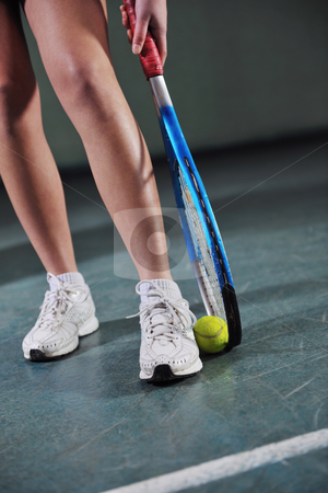 Tennis girl stock photo Young girl exercise tennis sport indoor by Benis 