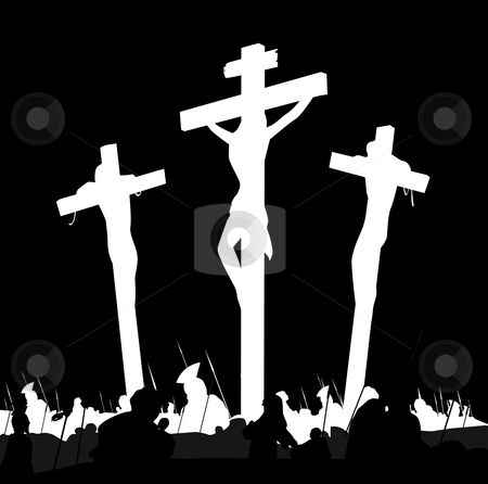 To use this stock image in your creative project, please select the size you need over to the right and click the "Add to Cart" button.
Your downloaded image will come with the Cutcaster watermark removed so don’t worry about the watermark you see on this page. Vector - Crucifixion calvary scene in black and white stock vector clipart, Calvary crucifixon scene with three crosses Vector Illustration by Jana Guothova