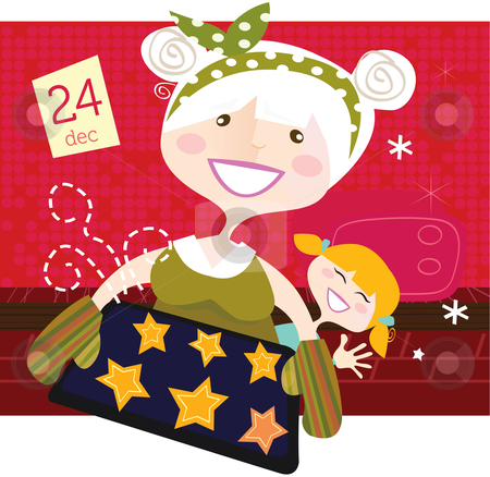 To use this stock image in your creative project, please select the size you need over to the right and click the "Add to Cart" button.
Your downloaded image will come with the Cutcaster watermark removed so don’t worry about the watermark you see on this page. Vector - Grandmother with christmas cookies stock vector clipart, Grandmother and grandchild witch perfect christmas cookies Vector Illustration by Jana Guothova