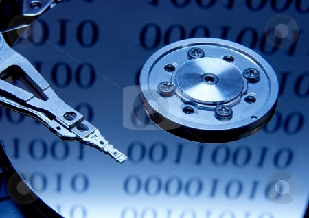 To use this stock image in your creative project, please select the size you need over to the right and click the "Add to Cart" button.
Your downloaded image will come with the Cutcaster watermark removed so don’t worry about the watermark you see on this page. Harddisk stock photo, Internals of a harddisk with binary reflections by P?