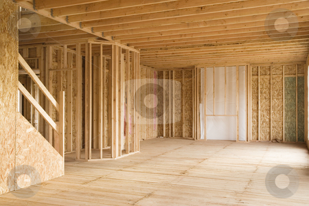 To use this stock image in your creative project, please select the size you need over to the right and click the "Add to Cart" button.
Your downloaded image will come with the Cutcaster watermark removed so don’t worry about the watermark you see on this page. Partially Constructed House Interior stock photo, Interior of a new home under construction, with stairs to the left and an opening for a fireplace in the background. Horizontal shot. by David Papazian