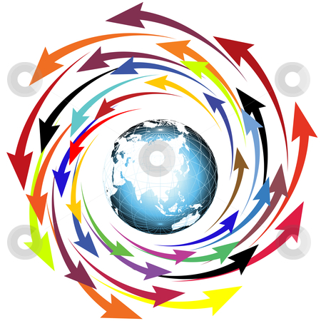 Globe and arrows Globe and arrows stock vector clipart, Globe piece and arrows, isolated object over white by Richard Laschon