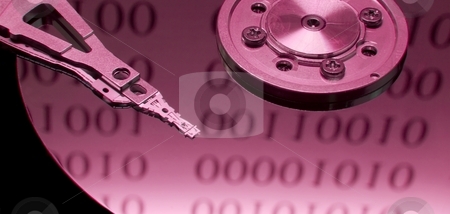 Harddisk Harddisk stock photo, Open hard disk with binary code reflection by P?