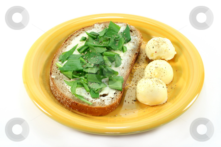To use this stock image in your creative project, please select the size you need over to the right and click the "Add to Cart" button.
Your downloaded image will come with the Cutcaster watermark removed so don’t worry about the watermark you see on this page. Wild Garlic Bread stock photo, A slice of buttered bread with freshly chopped wild garlic by Simone Voigt
