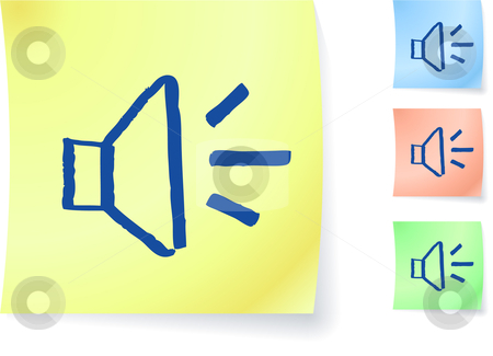 Sound speaker graphic on sticky note Sound speaker graphic on sticky note stock vector clipart, Sound speaker graphic on sticky note original vector illustration Post it note sketches Three color version included by L Belomlinsky
