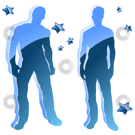 Sexy boy blue glossy silhouettes with stars. Sexy boy blue glossy silhouettes with stars. stock vector clipart, Sexy boy blue glossy silhouettes with stars. Editable Vector Image by AUGUSTO CABRAL