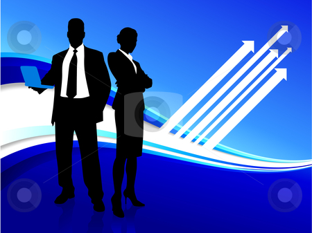 Businessman and businesswoman on blue internet background Businessman and businesswoman on blue internet background stock vector clipart, Original Vector Illustration: businessman and businesswoman on blue internet background AI8 compatible by L Belomlinsky