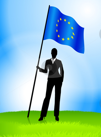 Businesswoman Leader Holding European Union Flag Businesswoman Leader Holding European Union Flag stock vector clipart, Businesswoman Leader Holding European Union Flag Original Vector Illustration AI8 Compatible by L Belomlinsky
