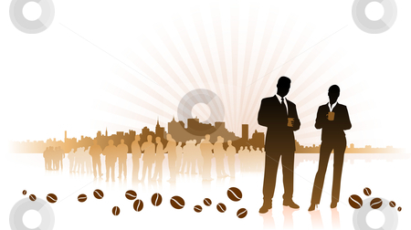 To use this stock image in your creative project, please select the size you need over to the right and click the "Add to Cart" button.
Your downloaded image will come with the Cutcaster watermark removed so don’t worry about the watermark you see on this page. Business Team Coffee Break with Skyline stock vector clipart, Business Team Coffee Break with Skyline Original Vector Illustration by L Belomlinsky