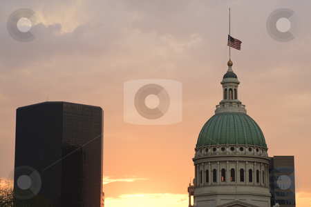 state of missouri flag. An American flag is flying at