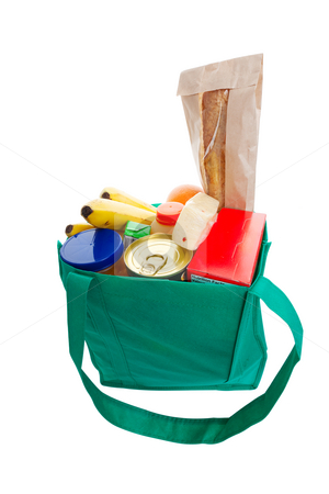 Green grocery bag Green grocery bag stock photo, Eco friendly green cloth grocery bag full of food by Steve Mcsweeny