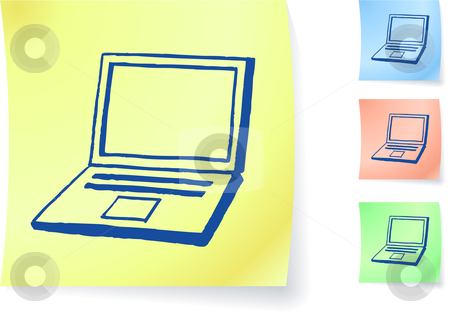 To use this stock image in your creative project, please select the size you need over to the right and click the "Add to Cart" button.
Your downloaded image will come with the Cutcaster watermark removed so don’t worry about the watermark you see on this page. Hand-drawn laptop computer on sticky note stock vector clipart, Hand-drawn laptop computer on sticky note original vector illustration Post it note sketches Three color version included by L Belomlinsky