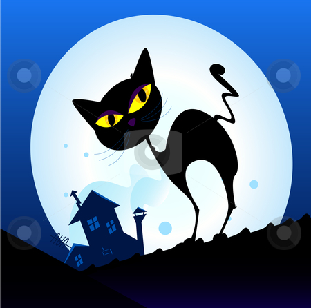 To use this stock image in your creative project, please select the size you need over to the right and click the "Add to Cart" button.
Your downloaded image will come with the Cutcaster watermark removed so don’t worry about the watermark you see on this page. Vector - Black cat silhouette in night town stock vector clipart, Silhouette of black cat with yellow eyes on the roof Night town with full moon in background Vector Illustration by Jana Guothova