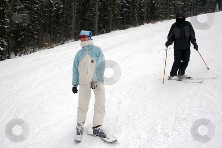 To use this stock image in your creative project, please select the size you need over to the right and click the "Add to Cart" button.
Your downloaded image will come with the Cutcaster watermark removed so don’t worry about the watermark you see on this page. Skiers stock photo, Young skiers on the track by P?