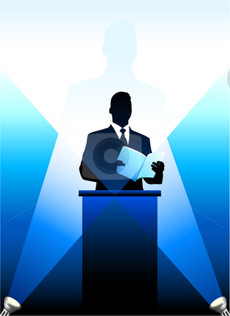 Business/political speaker silhouette background Business/political speaker silhouette background stock vector clipart, Original Vector Illustration: Business/political speaker silhouette background AI8 compatible by L Belomlinsky