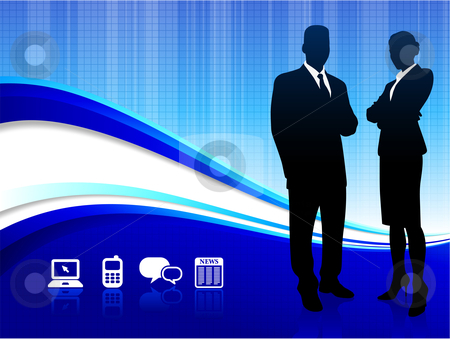 Businessman and Businesswoman on abstract blue background Businessman and Businesswoman on abstract blue background stock vector clipart, Businessman and Businesswoman on abstract blue background Original Vector Illustration by L Belomlinsky