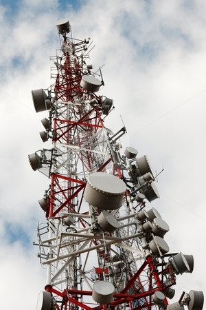 Transmitter Transmitter stock photo, Tall transmitter tower with lots of antennas by P?