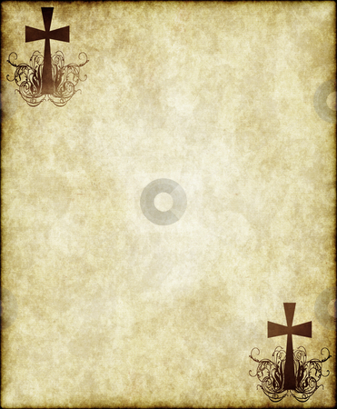 Cross on old parchment Cross on old parchment stock vector clipart, Cross on old worn and grungy parchment paper by Phil Morley