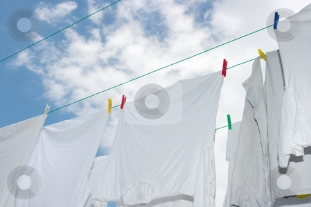 Drying Drying stock photo, White clothes drying on the rope by P?