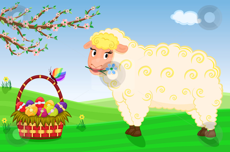 To use this stock image in your creative project, please select the size you need over to the right and click the "Add to Cart" button.
Your downloaded image will come with the Cutcaster watermark removed so don’t worry about the watermark you see on this page. Easter card with cute sheep stock vector clipart, Celebrating Easter and the arrival of spring with basket with decorated eggs and cute sheep on the farm. Vector file saved as EPS AI8, all elements layered and grouped. by Andreea Chiper