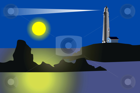 Sea beacon Sea beacon stock vector clipart, Sea beacon with shining light in the evening summer by Yuriy Mayboroda