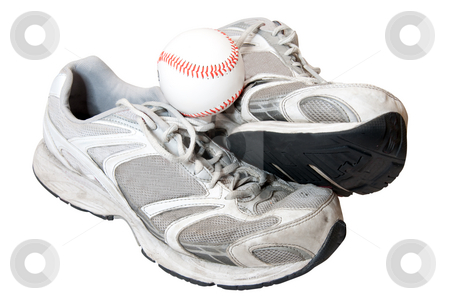 Old Shoes and Baseball Old Shoes and Baseball stock photo, Old shoes and baseball isolated on white background with clipping path. by Danny Hooks