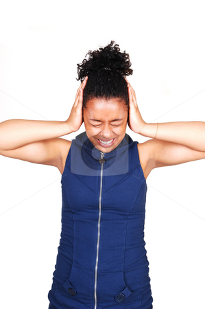 To use this stock image in your creative project, please select the size you need over to the right and click the "Add to Cart" button.
Your downloaded image will come with the Cutcaster watermark removed so don’t worry about the watermark you see on this page. Young woman in noisy place. stock photo, A young Hispanic girl standing in a very noisy place and covering her ears
with her hands, in a blue dress with a zipper in front, for white background. by Horst Petzold