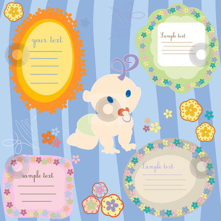 Baby cards Baby cards stock photo, Baby announcment text cards, design elements by Richard Laschon