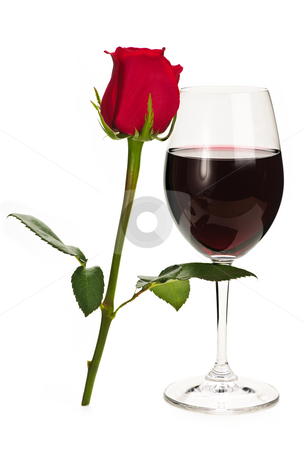 Wine with red rose Wine with red rose stock photo, Romantic glass of red wine with long stemmed rose by Elena Elisseeva