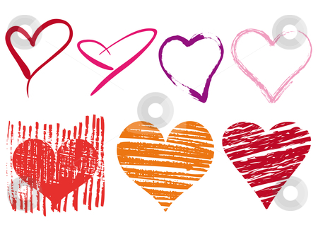 Scribble hearts set, vector Scribble hearts set, vector stock vector clipart, Group of doodle hearts with grungy texture, vector by Beata Kraus