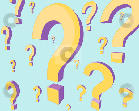 Many Questions Background Many Questions Background stock photo, A background composed of gold and purple question marks, at varying distances from the viewer, on a light cyan background. by Mark Carrel