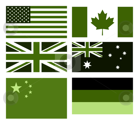 Set of eco flags Set of eco flags stock photo, Set of major country flags in eco green colors, isolated on white background. by Martin Crowdy