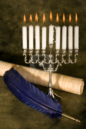 To use this stock image in your creative project, please select the size you need over to the right and click the "Add to Cart" button.
Your downloaded image will come with the Cutcaster watermark removed so don’t worry about the watermark you see on this page. Scroll and quill stock photo, Jewish hanukkah candle-holder, scroll and blue quill by Anneke