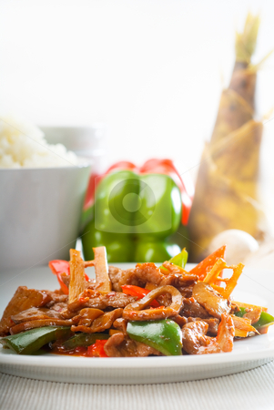 To use this stock image in your creative project, please select the size you need over to the right and click the "Add to Cart" button.
Your downloaded image will come with the Cutcaster watermark removed so don’t worry about the watermark you see on this page. Chinese beef and vegetables stock photo, Typical chinese dish,fresh beef stir fried with pepperrs bamboo sprout and mushrooms by Francesco Perre