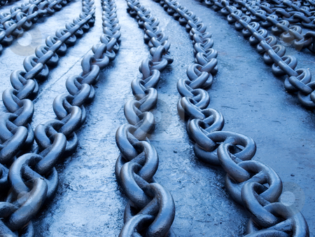 Blue chain Blue chain stock photo, Naturally blue toned ship chains on the dock. by Sinisa Botas