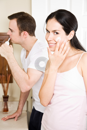Couple in the bathroom Couple in the bathroom stock photo, A beautiful interracial couple in the bathroom by Suprijono Suharjoto