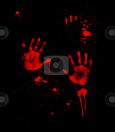 Bloody Hand Prints Bloody Hand Prints stock photo, Bloody hand prints and fingerprints on black by Leslie Murray