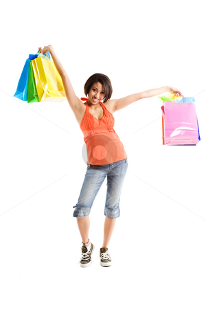 To use this stock image in your creative project, please select the size you need over to the right and click the "Add to Cart" button.
Your downloaded image will come with the Cutcaster watermark removed so don’t worry about the watermark you see on this page. Shopping woman stock photo, An isolated shot of a black woman carrying shopping bags by Suprijono Suharjoto
