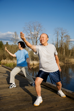 To use this stock image in your creative project, please select the size you need over to the right and click the "Add to Cart" button.
Your downloaded image will come with the Cutcaster watermark removed so don’t worry about the watermark you see on this page. Senior exercise stock photo, A shot of a senior couple practicing tai-chi exercise by Suprijono Suharjoto