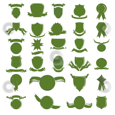 Green shields Green shields stock photo, Green empty shields and banners by Richard Laschon