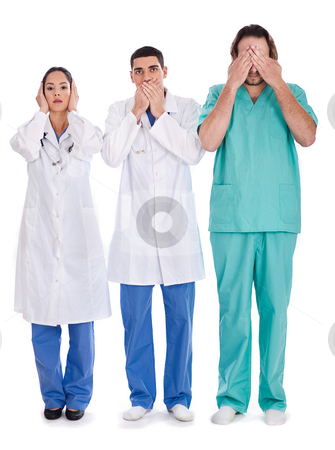 3 doctors Don't see, don't speak and don't hear anything 3 doctors Don't see, don't speak and don't hear anything stock photo, 3 doctors Don't see, don't speak and don't hear anything on isolated background by Get4net