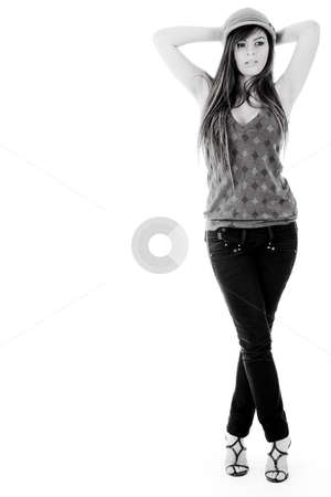 Standing pose of a model with hands folded up Standing pose of a model with hands folded up stock photo, Standing pose of a model with hands folded up on a isolated background by Get4net