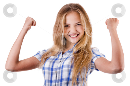To use this stock image in your creative project, please select the size you need over to the right and click the "Add to Cart" button.
Your downloaded image will come with the Cutcaster watermark removed so don’t worry about the watermark you see on this page. Women shows her success by raising hands stock photo, Women shows her success by raising hands on a white background by Get4net