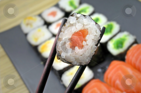 Sushi Sushi stock photo, Sushi and chopsticks by Charles Taylor