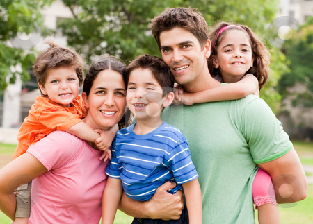 To use this stock image in your creative project, please select the size you need over to the right and click the "Add to Cart" button.
Your downloaded image will come with the Cutcaster watermark removed so don’t worry about the watermark you see on this page. Caucasian parents piggyback their children stock photo, Young cacuasian parents piggyback their children as they smile at camera by Get4net
