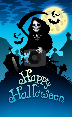 To use this stock image in your creative project, please select the size you need over to the right and click the "Add to Cart" button.
Your downloaded image will come with the Cutcaster watermark removed so don’t worry about the watermark you see on this page. Halloween image with grim reaper stock photo, Halloween image with grim reaper - color illustration. by Klara Viskova