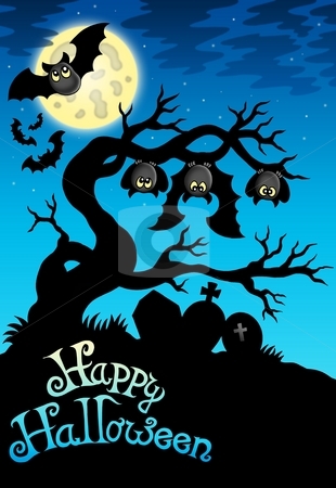Happy Halloween sign with bats Happy Halloween sign with bats stock photo, Happy Halloween sign with bats - color illustration. by Klara Viskova